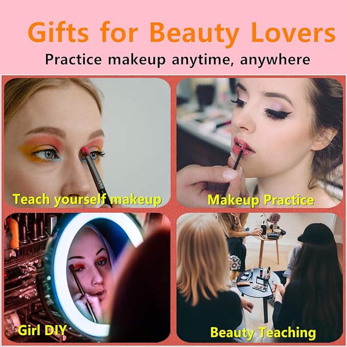 Lifelike Makeup Mannequin Face with Practice Board, Silicone Full Face Practice Eyelash Eye Shadow, for Emerging Makeup Artist, Girl's Gift, Reusable