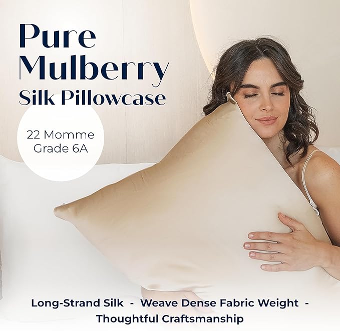Moonaé Mulberry Silk Pillowcase – Pure Silk Pillow Cover for Healthier Hair & Smoother Skin – Soft, Breathable and Temperature-Regulating, Luxurious Silk Case Colors Champ-Q