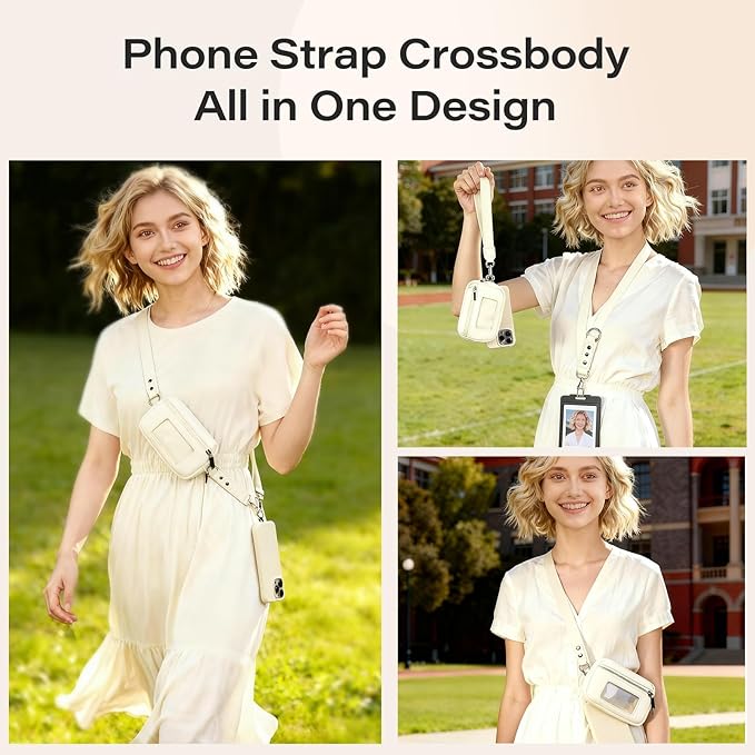 Phone Lanyard Crossbody with Wallet，Detachable Phone Strap Wristlet with ID Window and Zipper，Adjustable Strap for All Phone