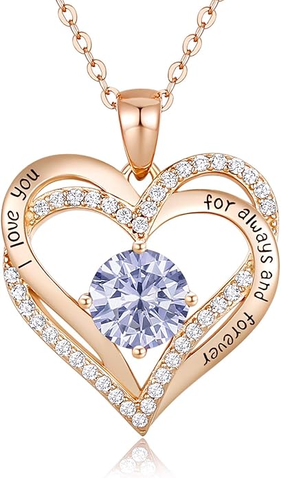 CDE Forever Love Heart Necklaces for Women, Wedding Anniversary, Birthday Mothers Day Christmas Day Gifts for Mom, Mother, Wife, friend, S925 Silver Jewelry with Birthstone Pendant