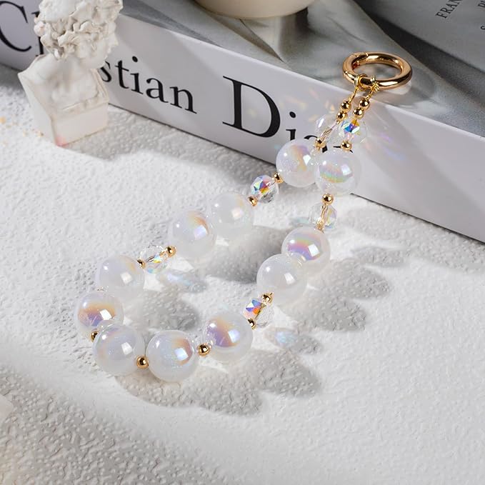 Phone Lanyard Wrist Chain for Cellphone Wrist Strap Phone Bracelet Strap Pearl Beaded Smartphone Wristlet (Ivory)
