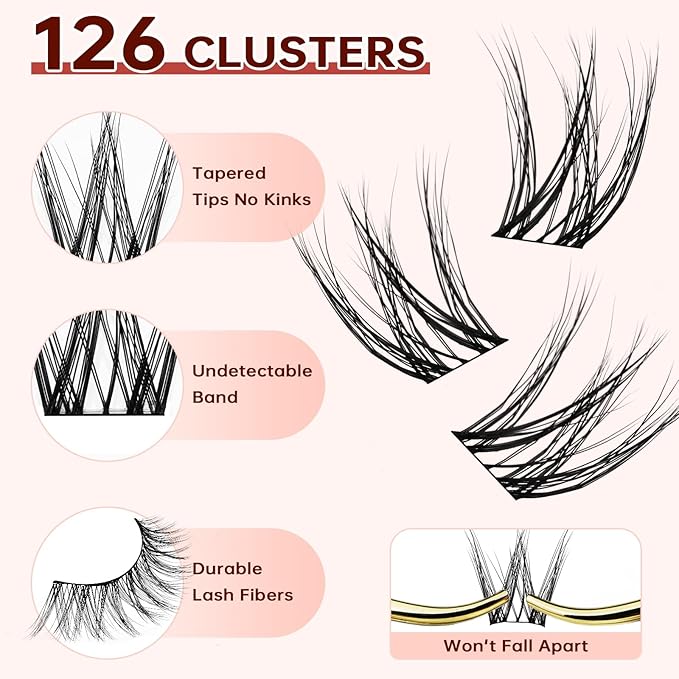 JOLIETIFY Lash Extension Kit, Natural Style, Soft Faux Mink 8-16mm Cluster Lashes, Barely-There Look, Reusable Individual Lashes, Waterproof Bond & Seal, Eyelash Tweezers & Remover, Easy DIY at Home