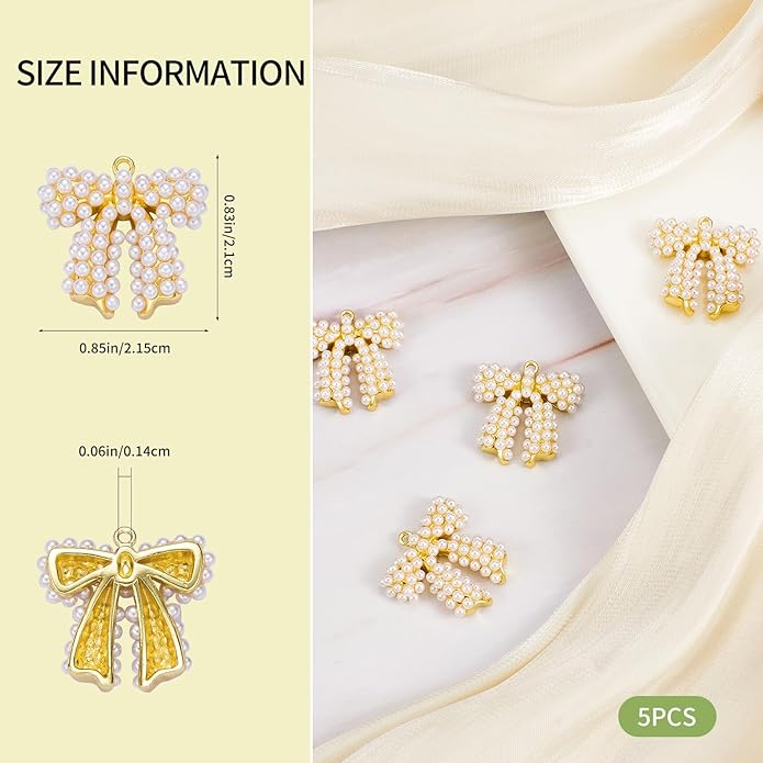 5Pcs Bowknot Charms for Jewelry Making Bulk Cute Bow Charms Brass Plastic Pendants for Bracelet Necklace Earring DIY Supplies
