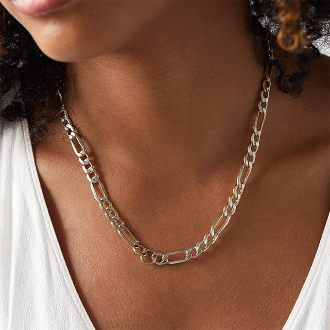 Jishi 16ft Figaro Chain Roll 6mm Silver Stainless Steel Necklace Chain for Jewelry Making,DIY Mens&Womens Necklace Bracelet Crafts Supplies Findings,Metal Figaro Link Chain w/Lobster Clasps,Jump Rings