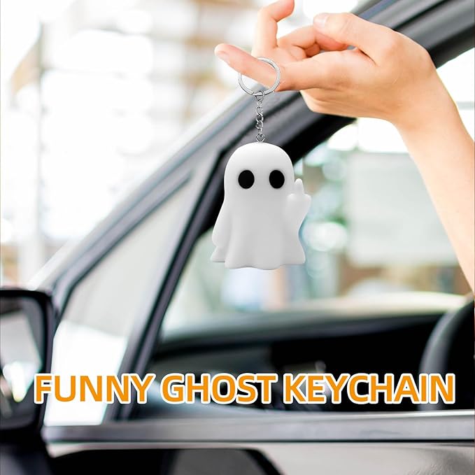 Halloween Funny Keychain, Cute Ghost Pendant Keyrings for Men, Unique Cool Gifts for Women Teens Couples Friends
