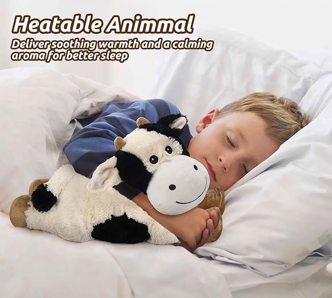 Cuckool Cow Stuffed Animals, Microwavable Stuffed Animals Adorable Fluffy Cow Plush for Warmth & Comfort, Heatable Coolable Lavender Scent Toys, Cute Soft Plushies Cow Gift for Kids Boys Girls & Adult