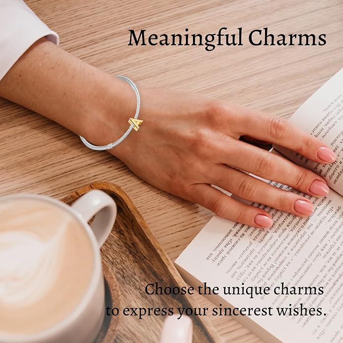 S925 A-Z 14K Gold Plated Initial Letter Alphabet Charms for Pandora Bracelets and Necklaces Women, Gifts for Couple Family Friend on Birthday Anniversary Christmas Mothers Valentine's Day Grad