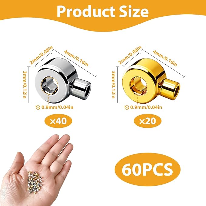 60 Pcs Crimp Beads, for Jewelry Making Metal Stopper Spacer Beads, Gold and Silver Plated Oblate Positioning for Bracelet Necklace Craft Projects Beaders and Jewelry Artisans