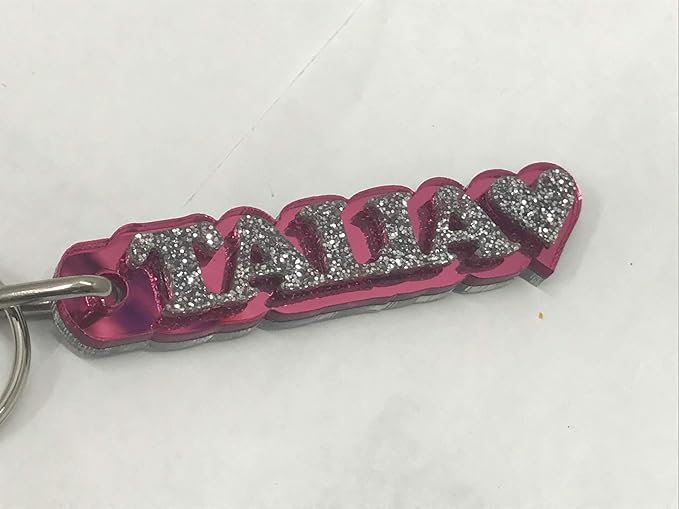 MIRROR MANIA Custom Laser Cut Key Chain With Any Name Made Name Plate Custom Name Shape Key Chain Heart Design Laser Cut Diamond Look KeyChain, Luggage Bag Tag Key Ring Custom Design