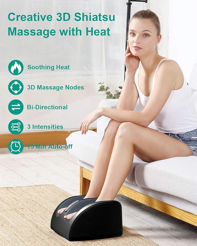 LINGTENG Shiatsu Foot Massager with Heat, FSA Eligible HSA Foot Massager for Foot Massage and Calf Massage, Foot and Calf Massager with Roller, Gifts for Mom & Dad, Valentines Day Gifts