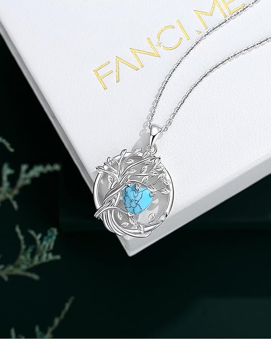 FANCIME Tree of life Birthstone necklace Sterling Silver Pendant Birthstone Necklace Gemstone Anniversary Birthday Jewelry Christmas Gifts for Mom Her Wife