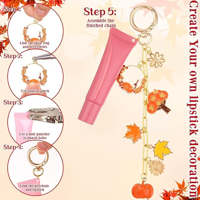 VioraWhite Lip Gloss Charm Kit Lip Gloss Keychain Making Kit Including Assorted Charms Keychain Clips Extender Chain (716 Pcs,Cute Style)