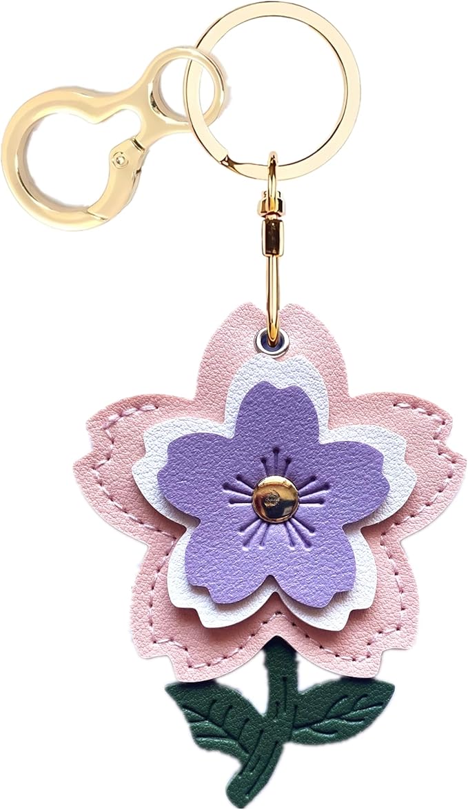 Leather Keychain Holder Case Compatible with AirTag,Cute Protective Apple Air Tag Cover with Keychain Ring,Anti-Scratch Finder GPS Tracker Case for Wallet Keys,Bag,Pets(Flower E)