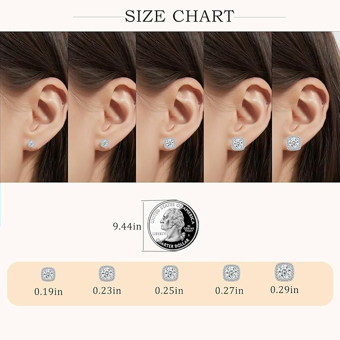 Tunzug Moissanite Halo Square Earrings Flat back 0.5-3 Carat D Color VVS1 Grade Lab Grown Diamonds 925 Sterling Silver Plated 18K White Gold Flat Back Hypoallergenic Earrings for Women Men
