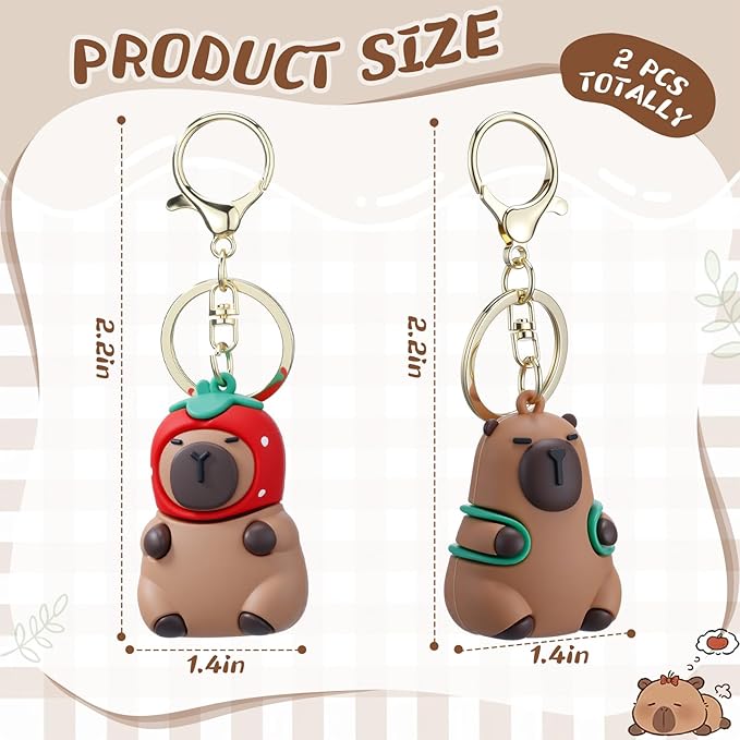 Nosiny 2 Pcs Capybara Keychain Pendant Charm Cute Capybara Keychain Animals Backpack Charm Stuff for Christmas Gift Exchange Birthday Party Favors Easter Filling