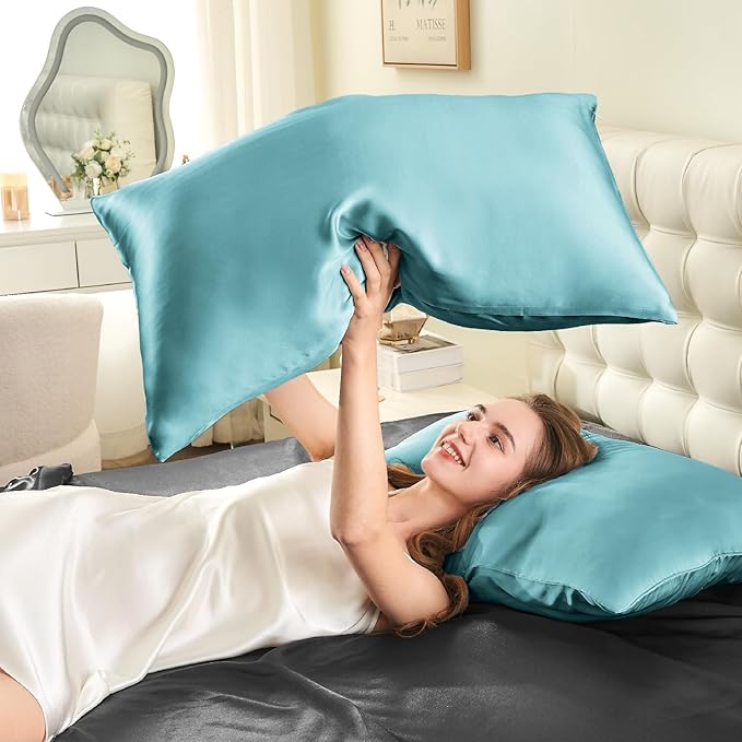 INFIIXSO Mulberry Silk Pillowcase for Hair and Skin, Silk Pillow Cases King Size with Hidden Zipper 20"x40", Extraordinary Smooth and Soft Cooling Pillow Cases for Hot Sleepers(Ocean Mist, 1 Pack)