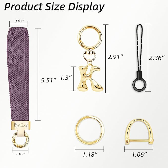 Stretchy Wristlet Initial Keychain, Key Chains Women Cute with Keyring, Llaveros para Mujer, Car Key Accessories