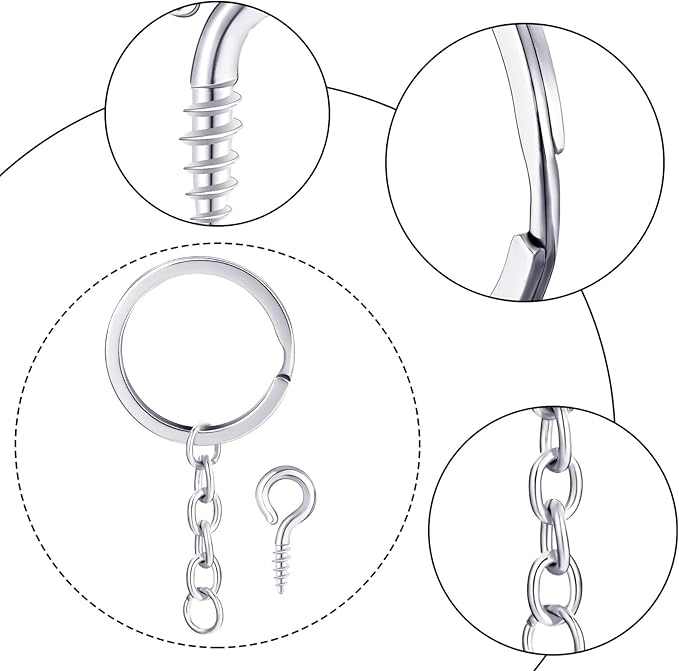 250 Pieces Keychain Rings Including 35 Pieces Keychain Rings and Jump Rings and 180 Pieces Screw Eye Pins for Jewelry Making (Silver,30 mm)