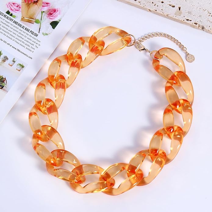Firstmeet Chunky Acrylic Necklace Smooth Chain Link Cool Statement Choker Cuban Style Jewelry Gift for Women