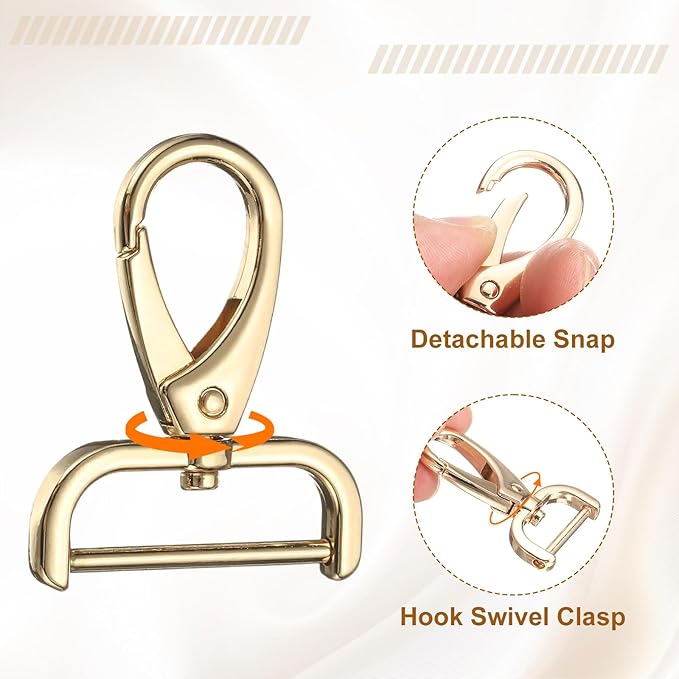 HARFINGTON 2Pcs Detachable Snap Hook Swivel Clasp 1 1/4" D Ring with Swivel Lobster Claw Clasps Hook for Purse Strap Keychain Bag DIY Craft, Gold