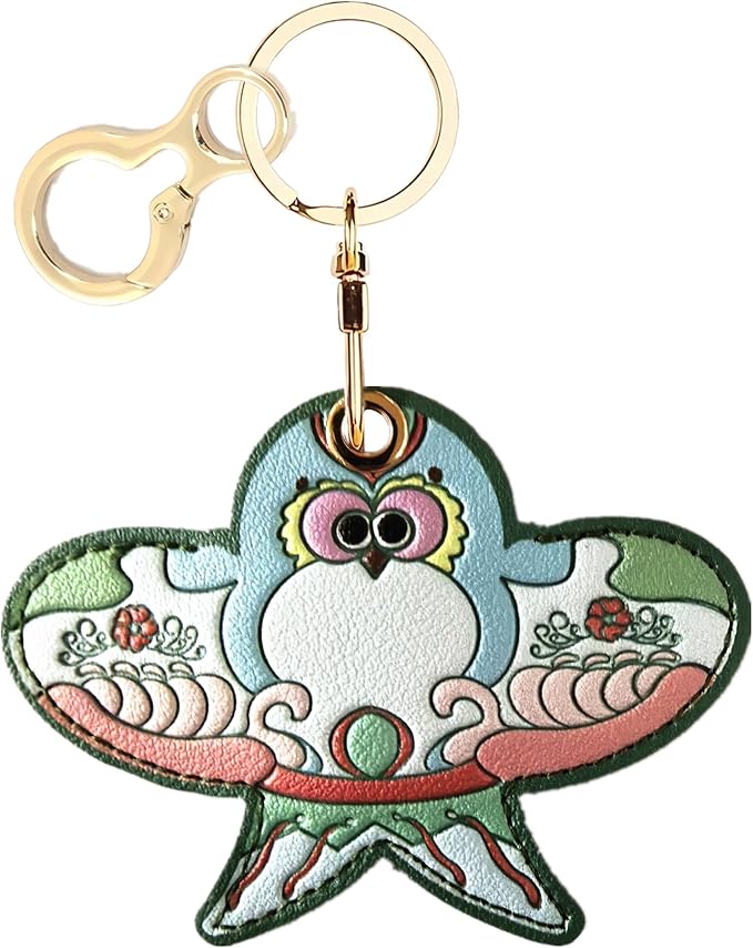Leather Keychain Holder Case Compatible with AirTag,Cute Protective Apple Air Tag Cover with Keychain Ring,Anti-Scratch Finder GPS Tracker Case for Wallet Keys,bag,pets(Kite B)