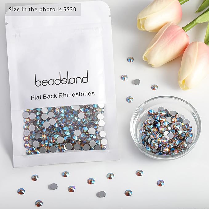 beadsland 288 Pieces Flat Back Crystal Rhinestones Round Gems, Lt.Colorado Topaz AB,SS30,6.3-6.5mm