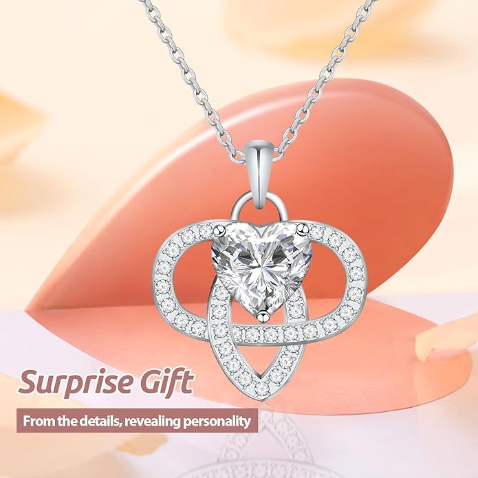 Yuelove Infinity Necklace for Women, 925 Sterling Silver Heart Necklace with 5A Zircon, White Gold Plated Adjustable Chain, Gift for Valentine's Day, Birthday, Anniversary for Wife, Girlfriend, Mom