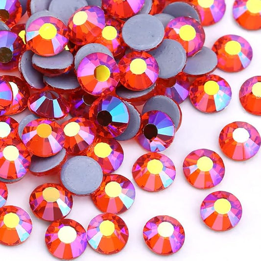 Hot Fix Crystal Flatback Rhinestones Glass Diamantes Gems 2.4mm(8ss 2880pcs, Red AB)