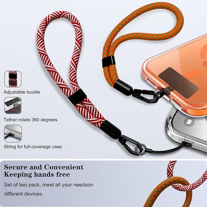 Phone Lanyard, 2 Pack Adjustable Cell Phone Lanyard Hand Phone Wrist Strap with Tether Tabs for Smartphones