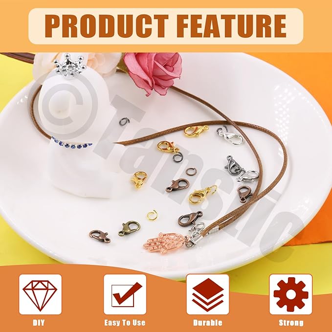 Tanstic 241Pcs 6 Colors Lobster Claw Clasps and Open Jump Rings Kit, 12mm Lobster Clasps, 5mm Jump Rings with Needle Nose Pliers for DIY Bracelet Necklace Jewelry Making