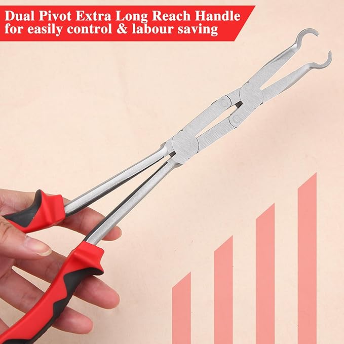 13 Inch Long Reach XL Pivot Ring Nose Pliers with Serrated Jaw for Hard to Reach Spaces