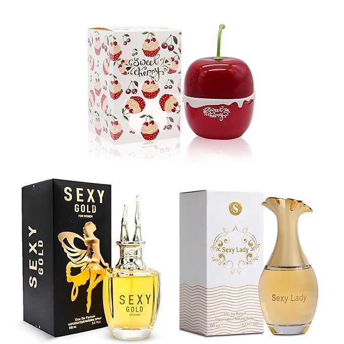 A CENTER Perfume Set for Women - 3PCS Floral Long Lating Fragrance with Jasmine, Rose & Lily of the Valley | 3.4 Fl Oz Each Women Cologne Gift Set (Sexy Lady/Sexy Gold/Sweet Cherry)
