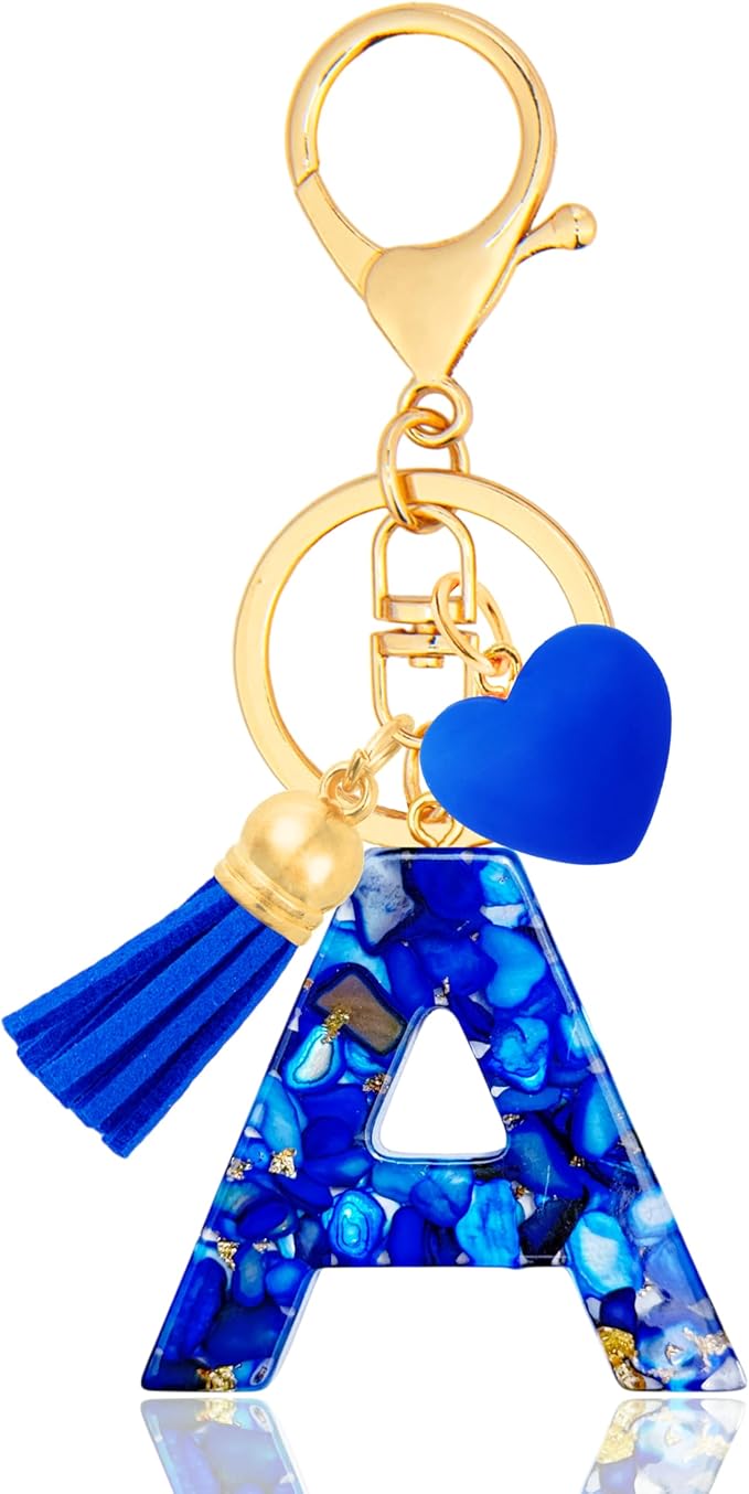 Initial Keychains for Women with Cute Heart Resin - Alphabet Letter Keychain for Bag, Backpacks, Purse or Car key