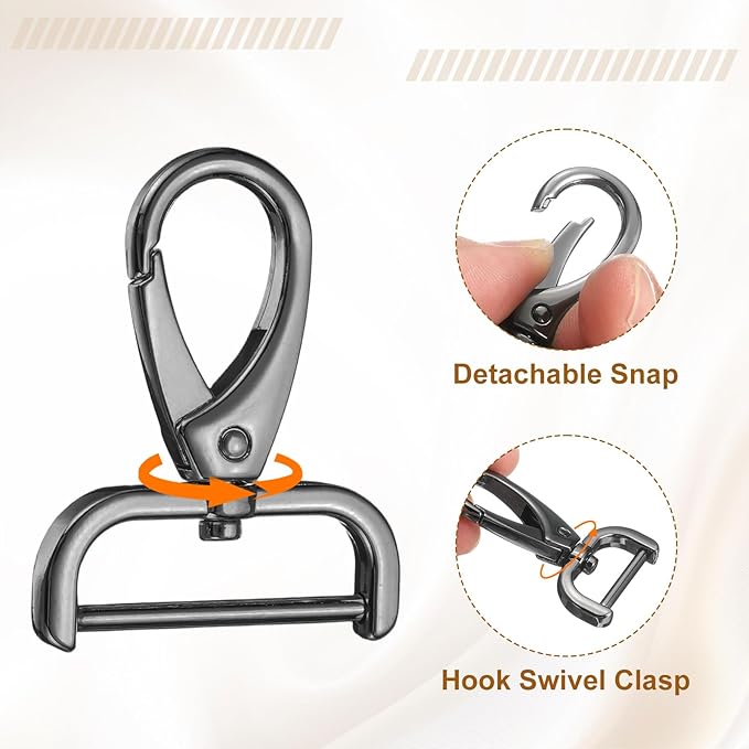 HARFINGTON 2Pcs Detachable Snap Hook Swivel Clasp 1 1/4" D Ring with Swivel Lobster Claw Clasps Hook for Purse Strap Keychain Bag DIY Craft, Gunmetal