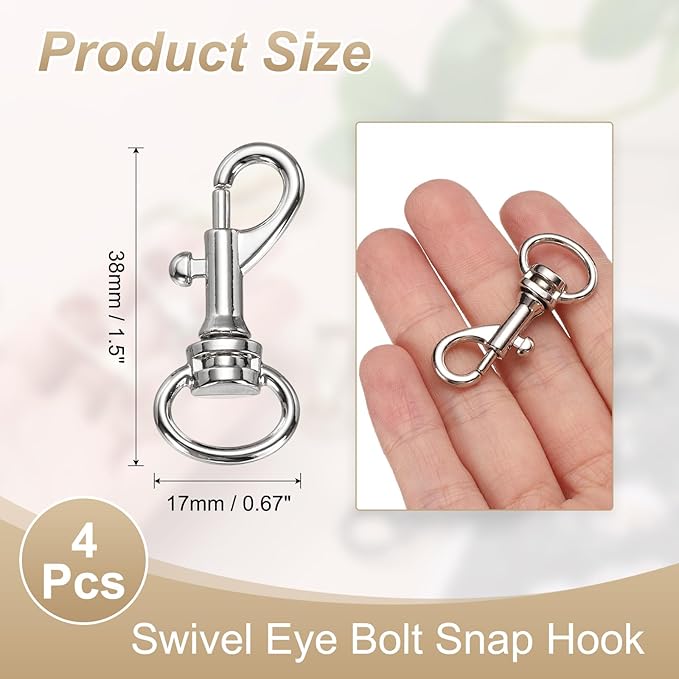 PATIKIL Swivel Eye Bolt Snap Hook 4pcs Single Ended Flag Bolt Snap Clips Metal Hook Trigger Clips for Key Chain Diving Pet Leash Clothes Line, Silver White