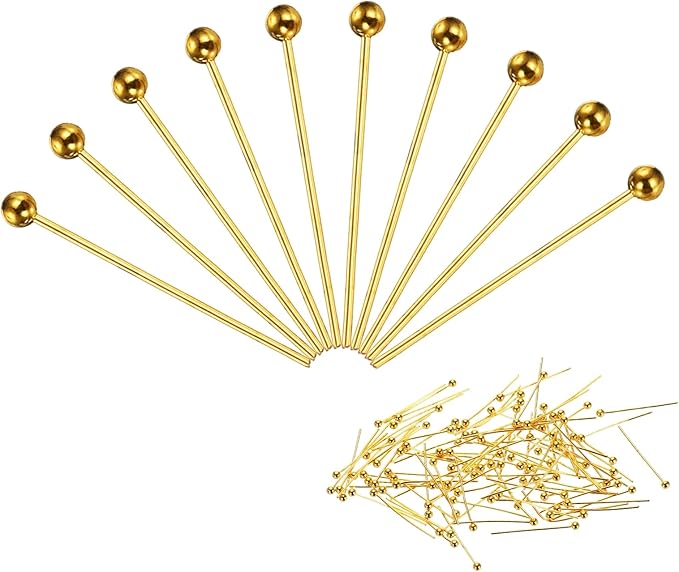 PATIKIL 100Pcs Gold 18mm Ball Head Pins for Jewelry Making, Brass, 24 Gauge, 1.8mm Head Dia, 18mm Wire Length