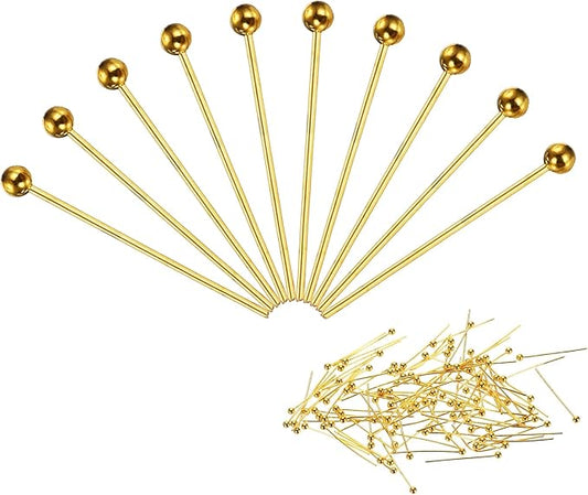 PATIKIL 100Pcs Gold 18mm Ball Head Pins for Jewelry Making, Brass, 24 Gauge, 1.8mm Head Dia, 18mm Wire Length