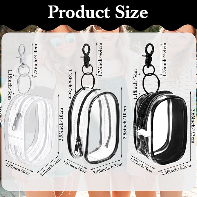 Teaaha Clear Makeup Bag for Women, 3 Pack Black/White Mini Waterproof Make up Cosmetic Pouch Keychain Organizer, See-Through Travel Zipper Bags for Toiletry, Carry-On Travel Accessories Essentials