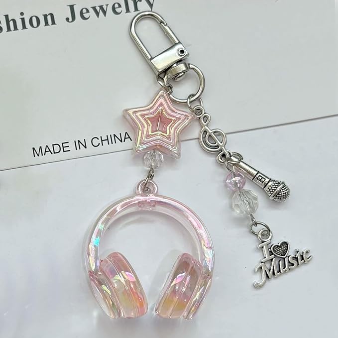 Music Keychain Y2K Guitar Star Keychain Purse Bag Charms for Handbags Backpacks Aesthetic Accessories Gifts for Women