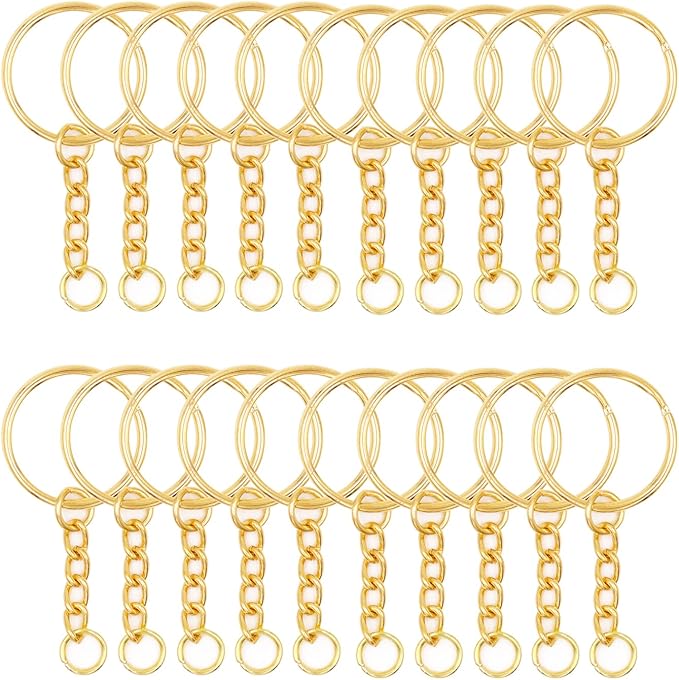 Key Chains Bulk,100Pcs Keychain Rings Metal Key Ring Gold Key Ring with Chain 25mm Open Jump Ring for Crafts and Jewelry Making