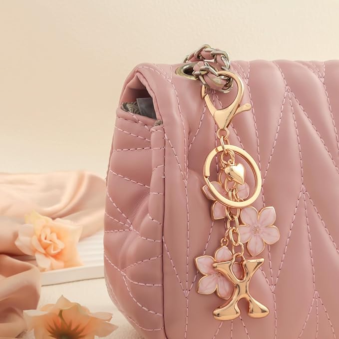 Snycler Bubble Initial Keychain Graceful Flower for bags car remote–A-Z Letter Charms for Women