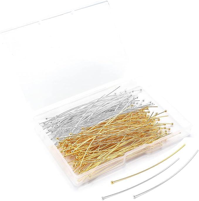 200 Pcs 70mm/2.76 Inch 21 Gauge Ball Pins for Jewelry Making Straight Head Eye Pin for DIY Christmas Styles Craft Earring Bracelet Necklace Pendant Making (Ball Pins,Silver & Gold Color)