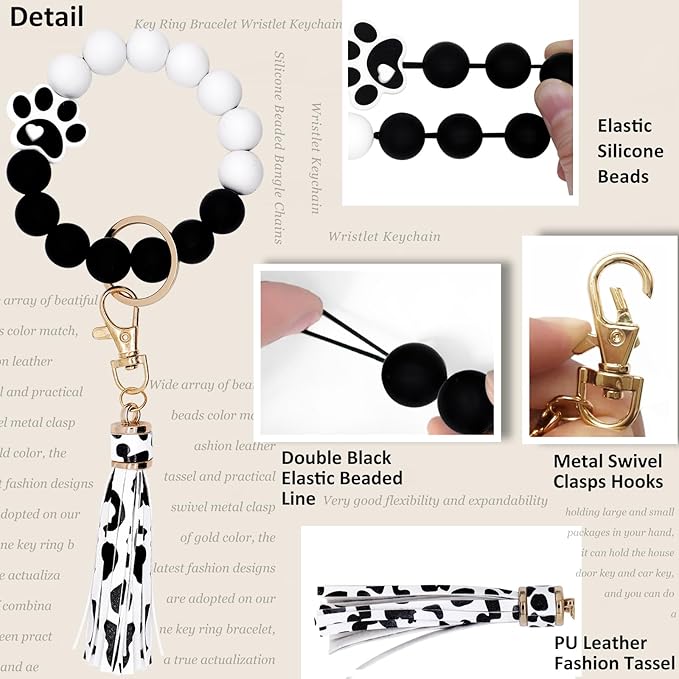 BIHRTC Key Ring Bracelet Car Keychain Holder Wristlet Silicone Women Beaded Bangle Chains