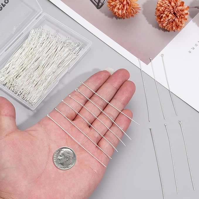 210 Pcs 70mm/2.76 Inch 21 Gauge Eye Pins Head Pins Ball Pins for Jewelry Making, Yumttero Straight Mixed Pin for Craft Earring Bracelet Necklace Pendant Jewelry Making (Mixed Pins,Sliver Color)