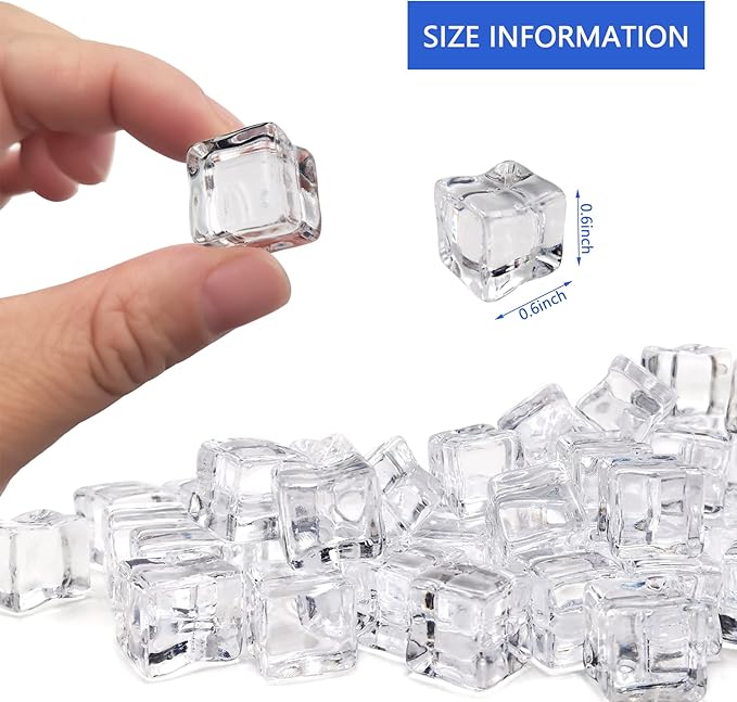 Fake Ice Cubes, 100pcs 15 mm Fake Ice, Artificial Acrylic Crystal Diamonds, Acrylic Ice Rocks, Vase Filler for Decoration Ice for Photography