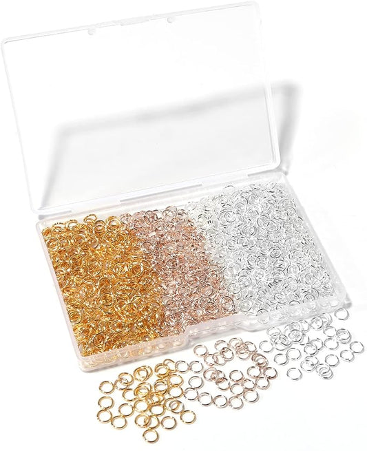 1000 Pcs 5mm Open Jump Rings Silver, Gold and Rose Gold Plated Jump Rings for Jewelry Making Iron Made Single Ring Bulk for DIY Craft Earring Necklace Bracelet Pendant Choker Jewelry Making Findings