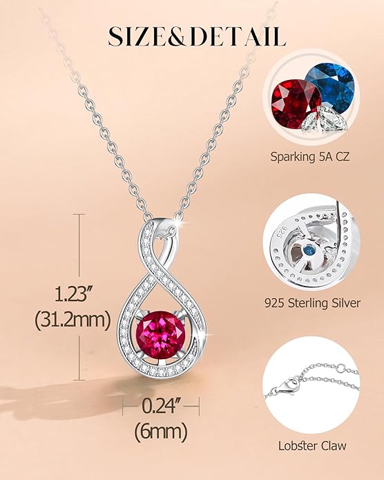FANCIME Birthstone Necklaces for Women Fine Jewelry Sterling Silver Infinity Pendant Anniversary Birthday Gifts for Her Women Wife Mom Lady Daughter, Chain 16"+2" Extend