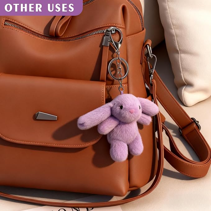 Bunny Keychain Plush 3.5'Inch Bag Charms Cute Stuff Mini Backpack Purse Charms Rabbit Key Chains Women Cute Girls Gift