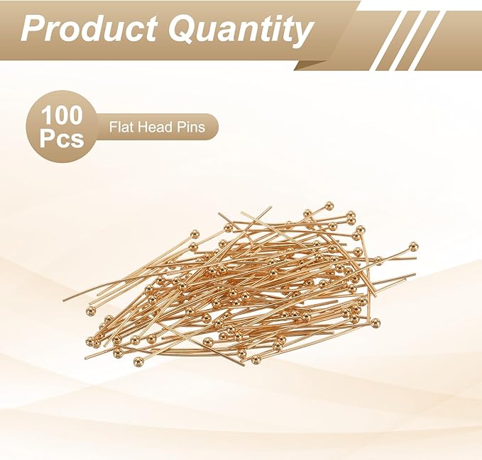 HARFINGTON 100pcs Ball Head Pins 1.18" 30mm Round Head Pins for Earring Pendant Necklace Bracelet Charm Jewelry Making Findings DIY Craft, Champagne Gold