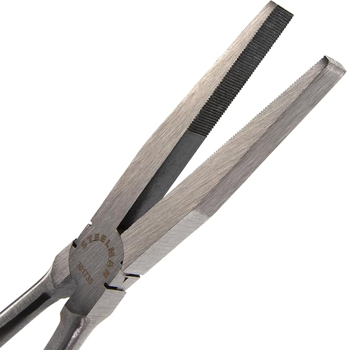Steelman 11-inch Extra-Long Reach Flat Nose Duckbill Pliers, Textured Jaws for Grip, Spring Assist, Durable Steel, 3-⅛-inch Jaws, Dipped Handles